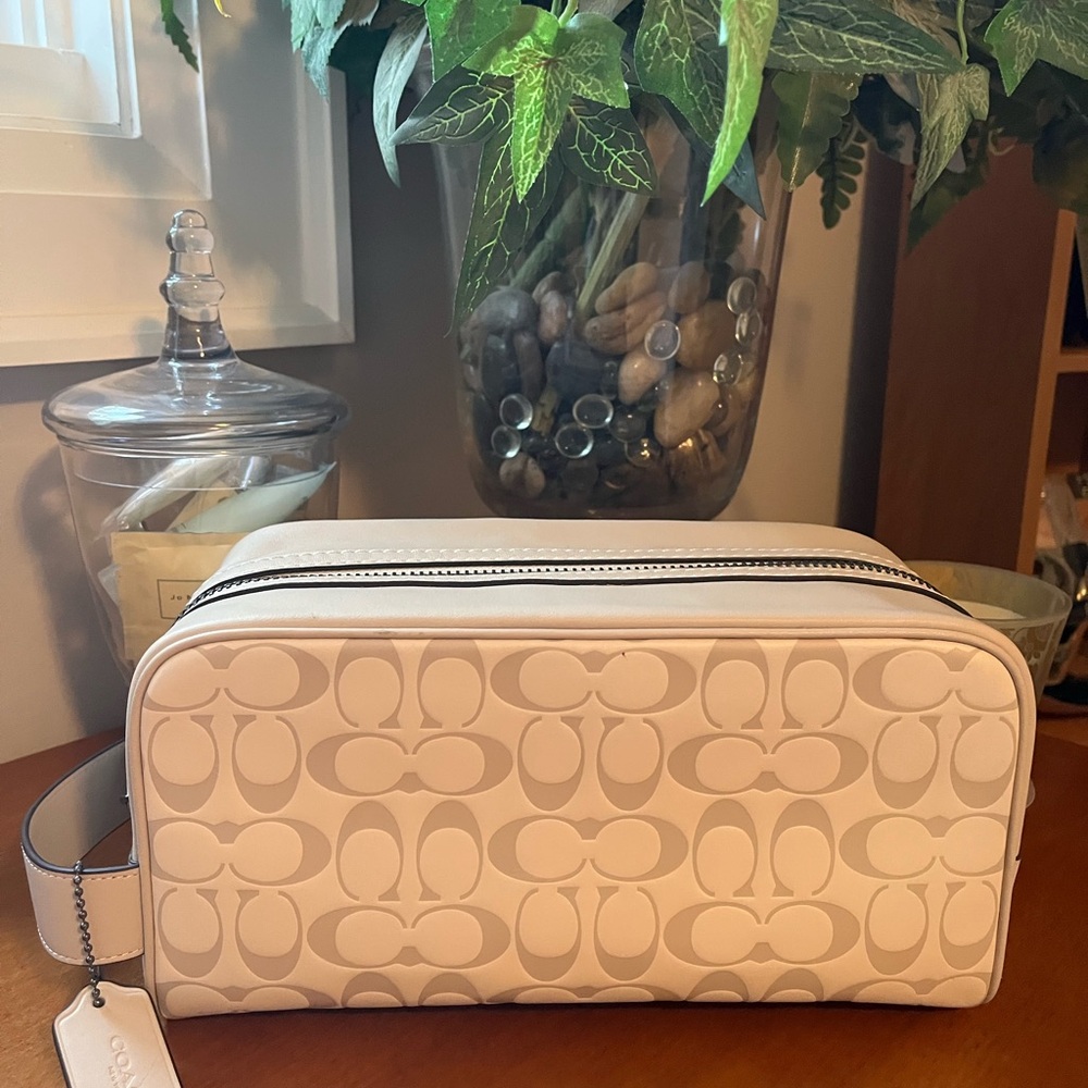 Coach Cream Embossed Leather Toiletry Bag